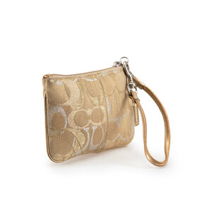 Women's Coach Gold Silver Signature Canvas Wristlet One‎ Size Zip Pouch Monogram